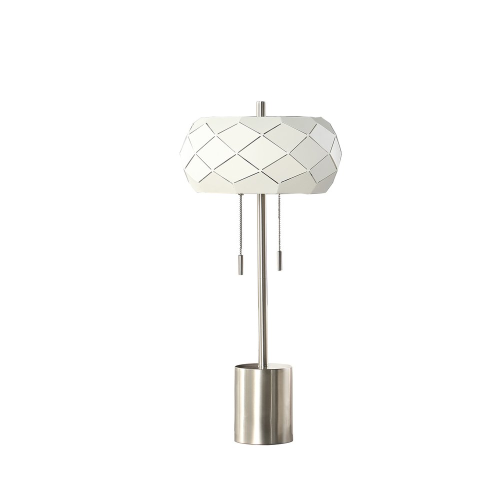 Silver Metal Table Lamp with Geometric Laser-Cut Shade