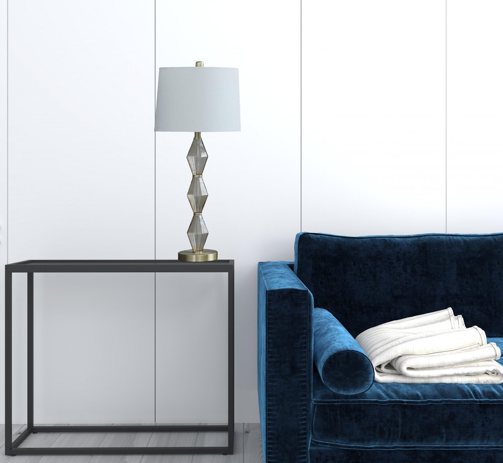 Brushed Gold Geometric Glass Table Lamp with Shade