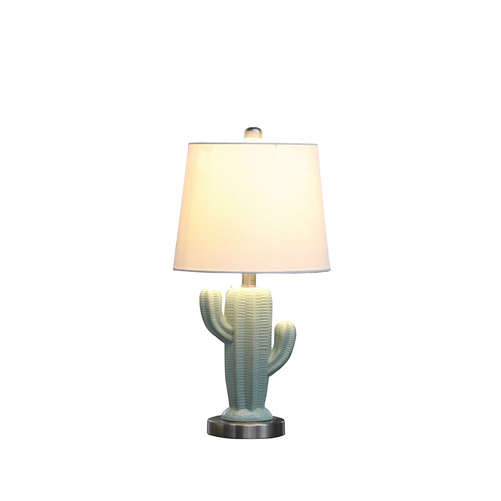 Pale Blue-Green Ceramic Cactus Table Lamp with White Shade