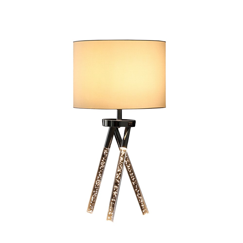 Silver LED Tripod Table Lamp with White Shade