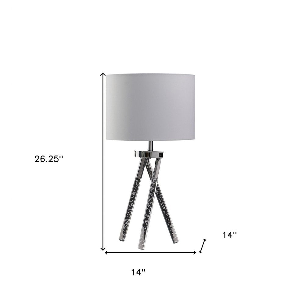 Silver LED Tripod Table Lamp with White Shade