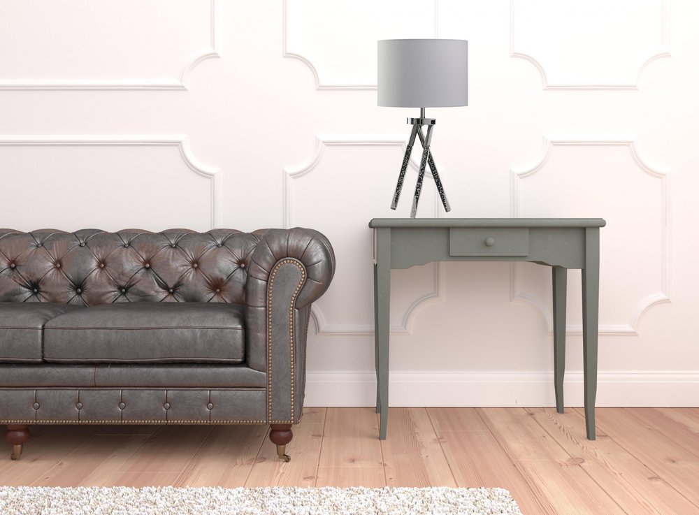 Silver LED Tripod Table Lamp with White Shade