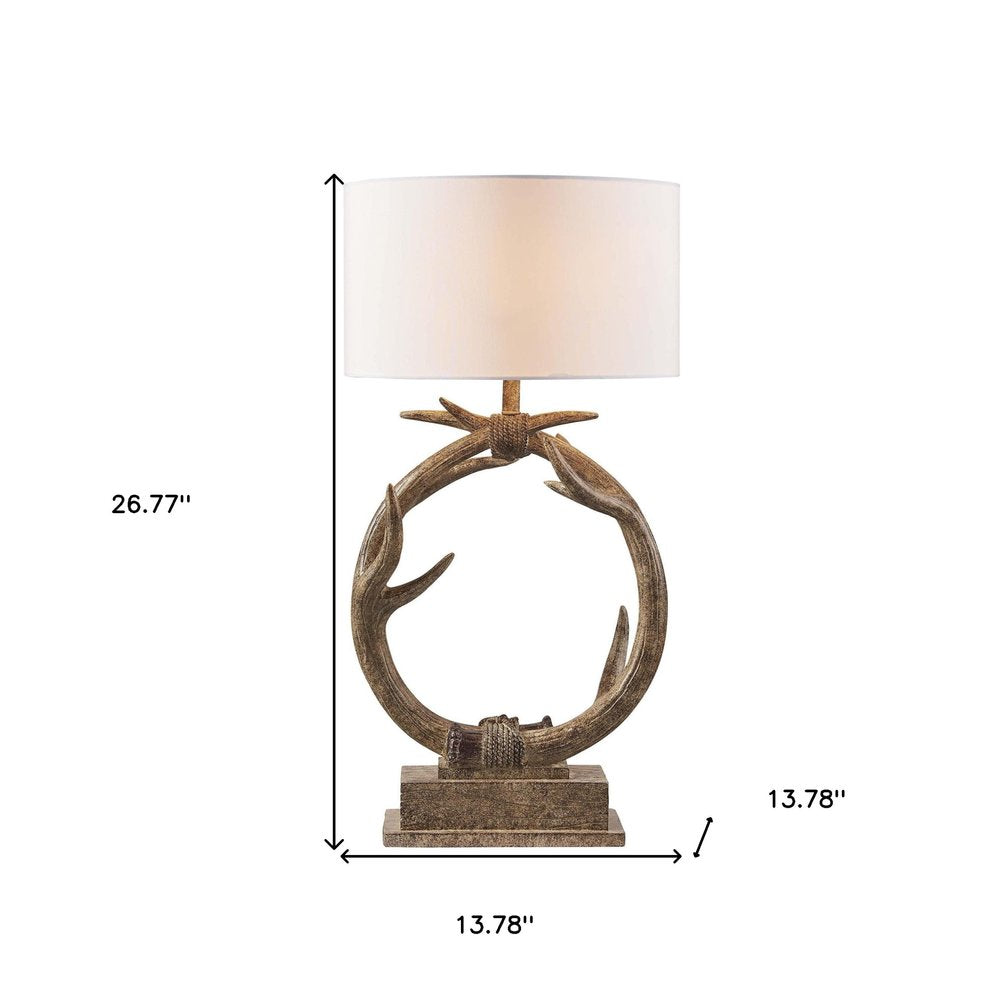 Rustic Faux Antler Table Lamp with White Drum Shade