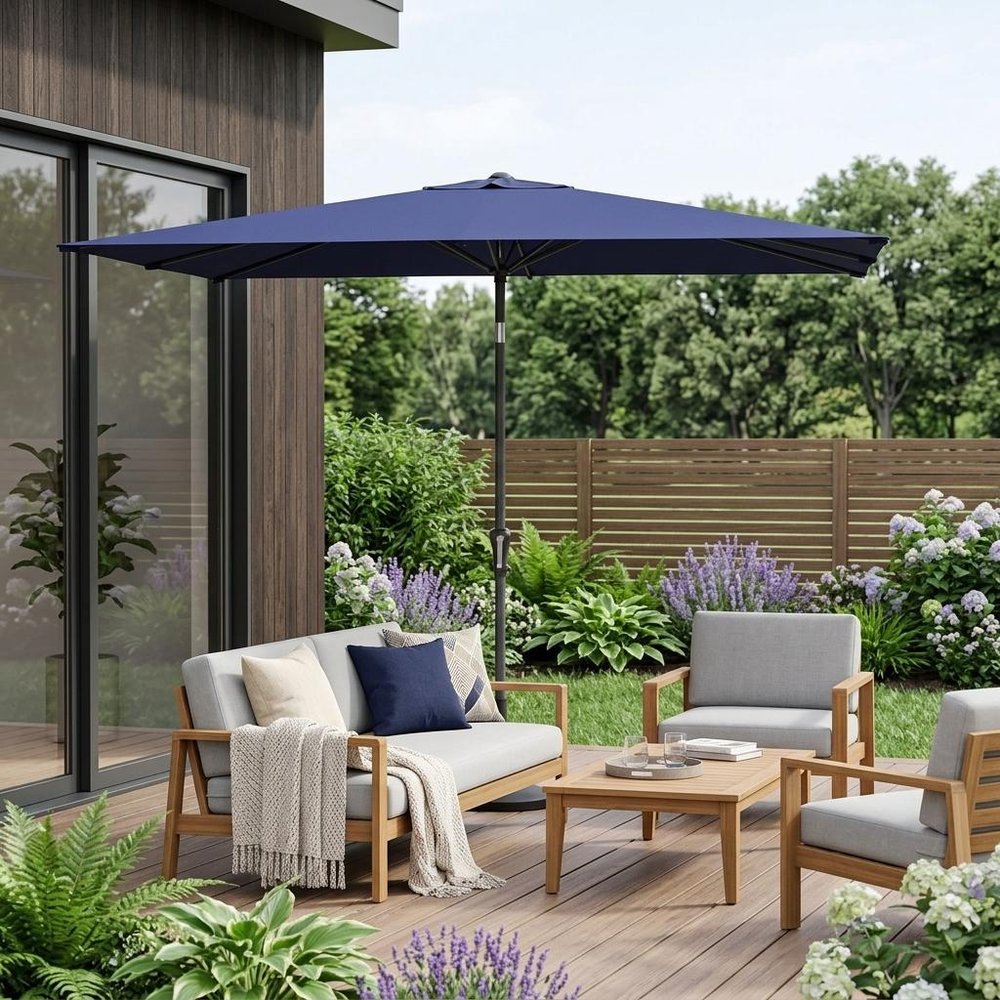 Navy Rectangular Tilt Patio Umbrella — 9'