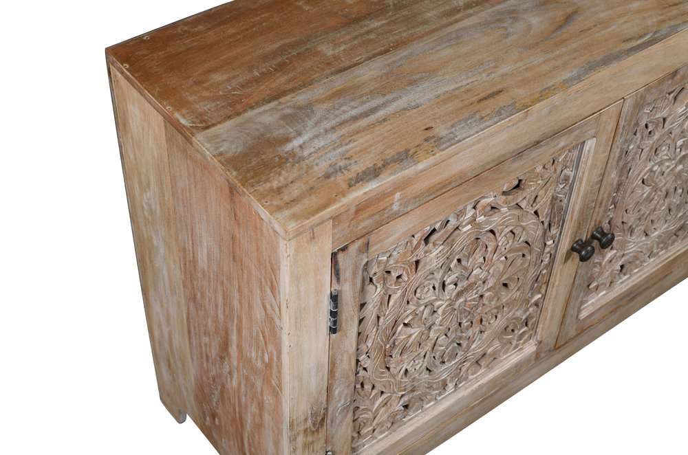 AUREMI Natural Carved Floral Distressed Solid Wood