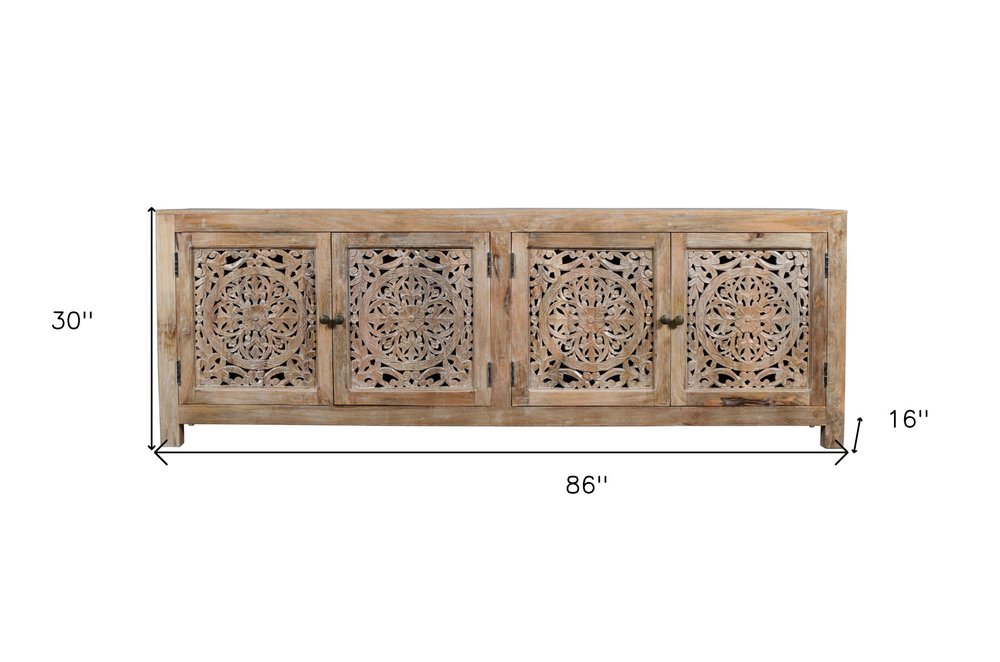 AUREMI Natural Carved Floral Distressed Solid Wood