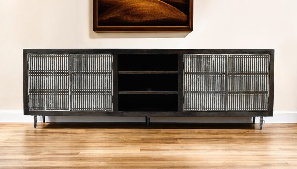 AUREMI Dark Brown Carved Geometric Distressed  TV Stand