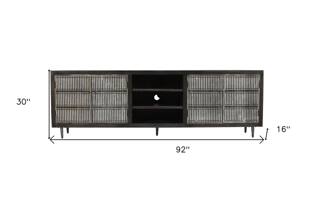 AUREMI Dark Brown Carved Geometric Distressed  TV Stand