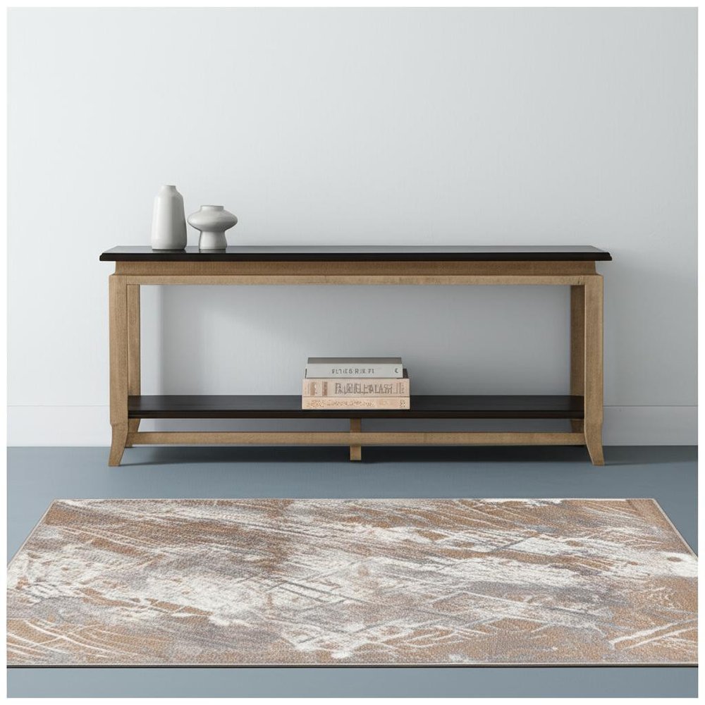 Brown Abstract Area Rug - Modern Minimalist 4x6