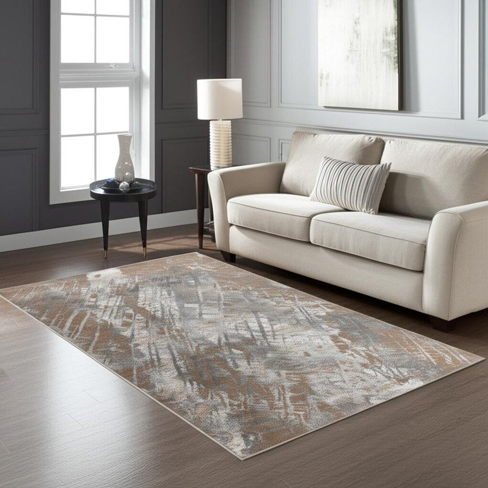 Brown Abstract Area Rug - Modern Minimalist 4x6