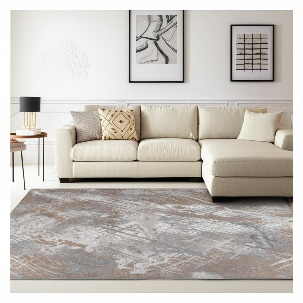 Brown Abstract Area Rug - Modern Minimalist 4x6