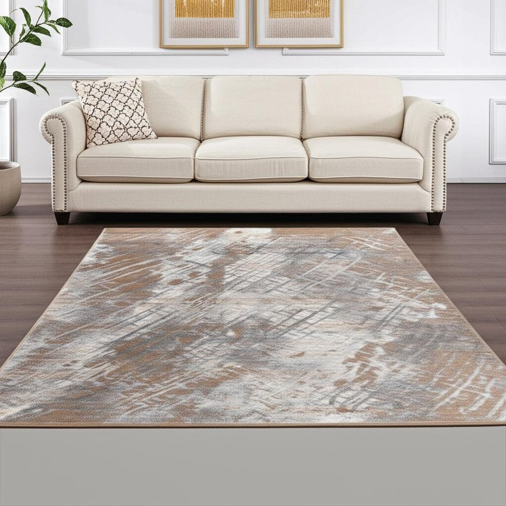 Brown Abstract Area Rug - Modern Minimalist 4x6