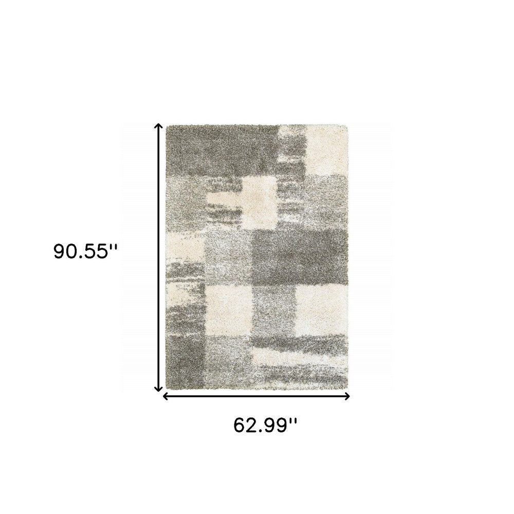 Grey Ivory Silver Geometric Shag Area Rug - 2x3 Retro | AUREMI