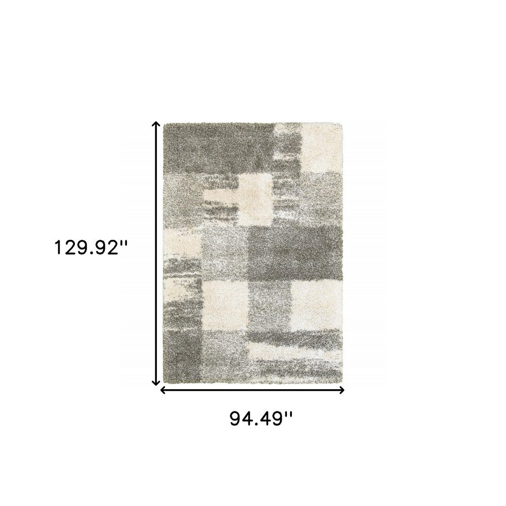 Grey Ivory Silver Geometric Shag Area Rug - 2x3 Retro | AUREMI