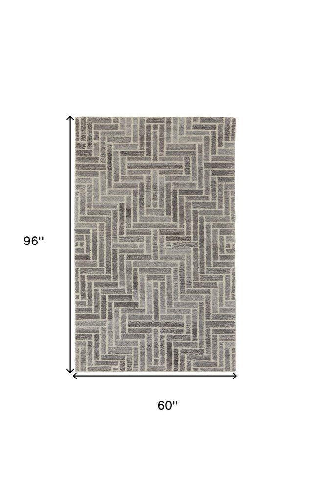 Tan & Gray Geometric Wool Rug - Hand-Tufted Artisan Design