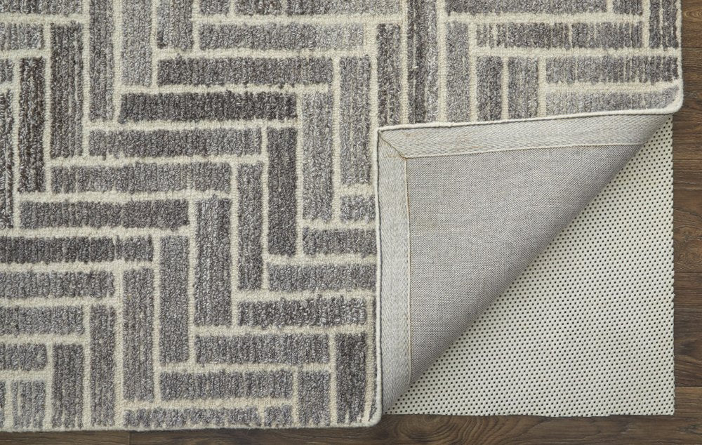 Tan & Gray Geometric Wool Rug - Hand-Tufted Artisan Design