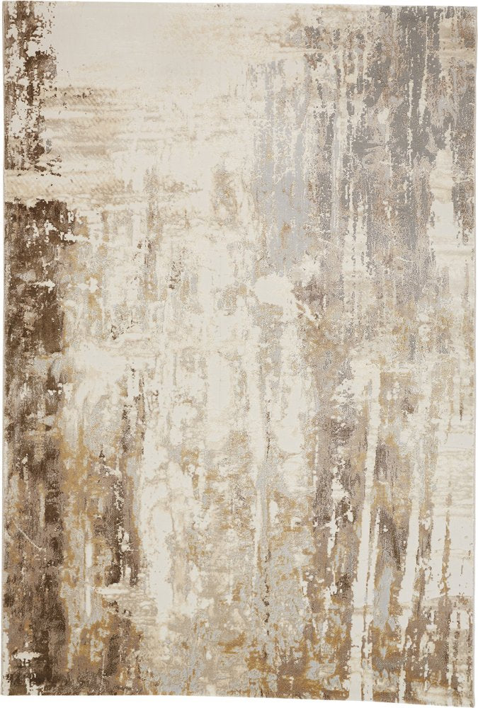 Tan Ivory Gray Abstract Area Rug - 2x3 Contemporary | AUREMI