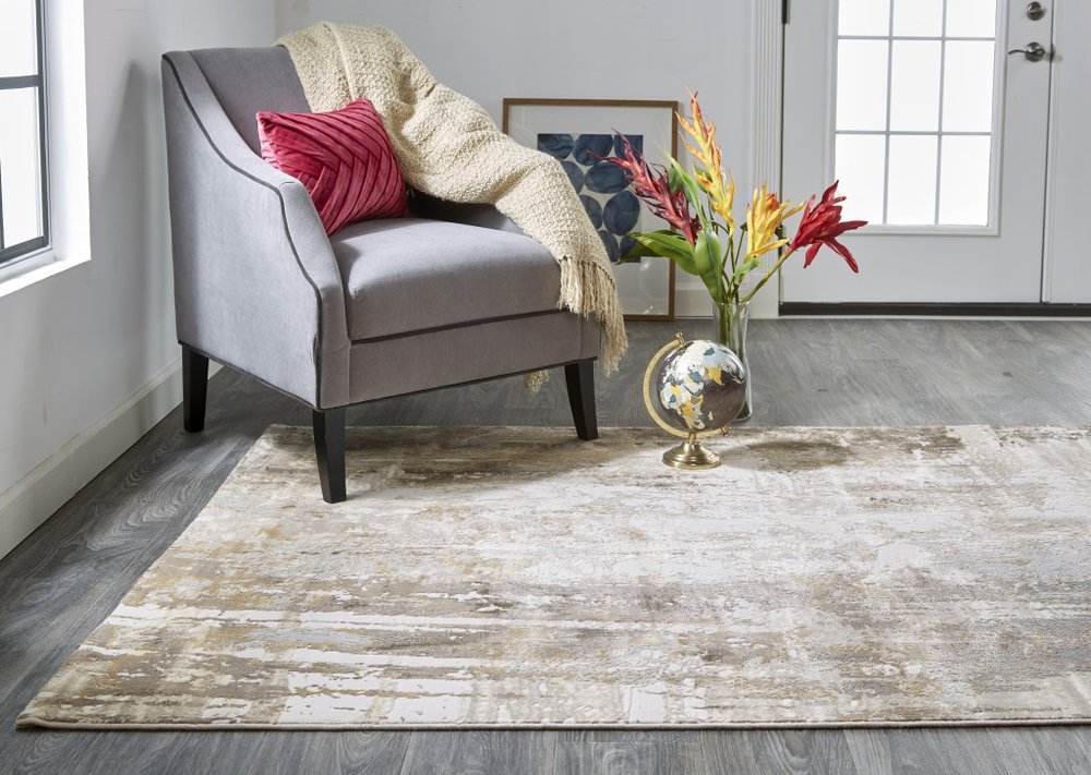 Tan Ivory Gray Abstract Area Rug - 2x3 Contemporary | AUREMI