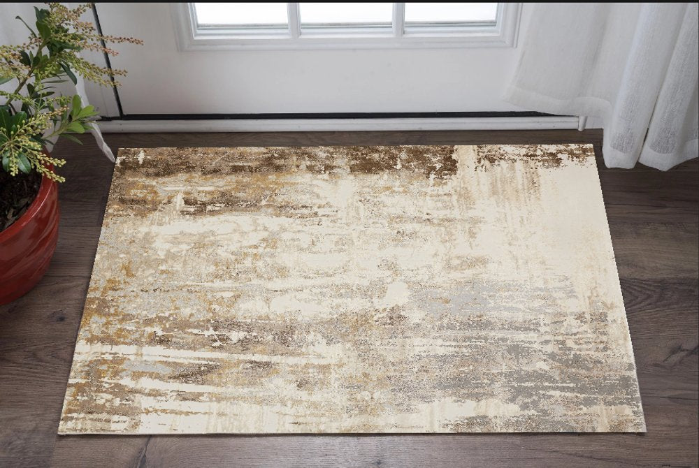Tan Ivory Gray Abstract Area Rug - 2x3 Contemporary | AUREMI