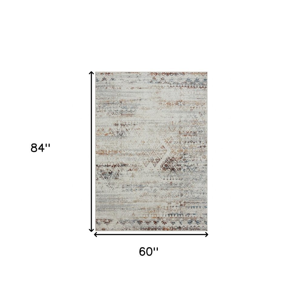 Ivory Tribal Distressed Washable Area Rug