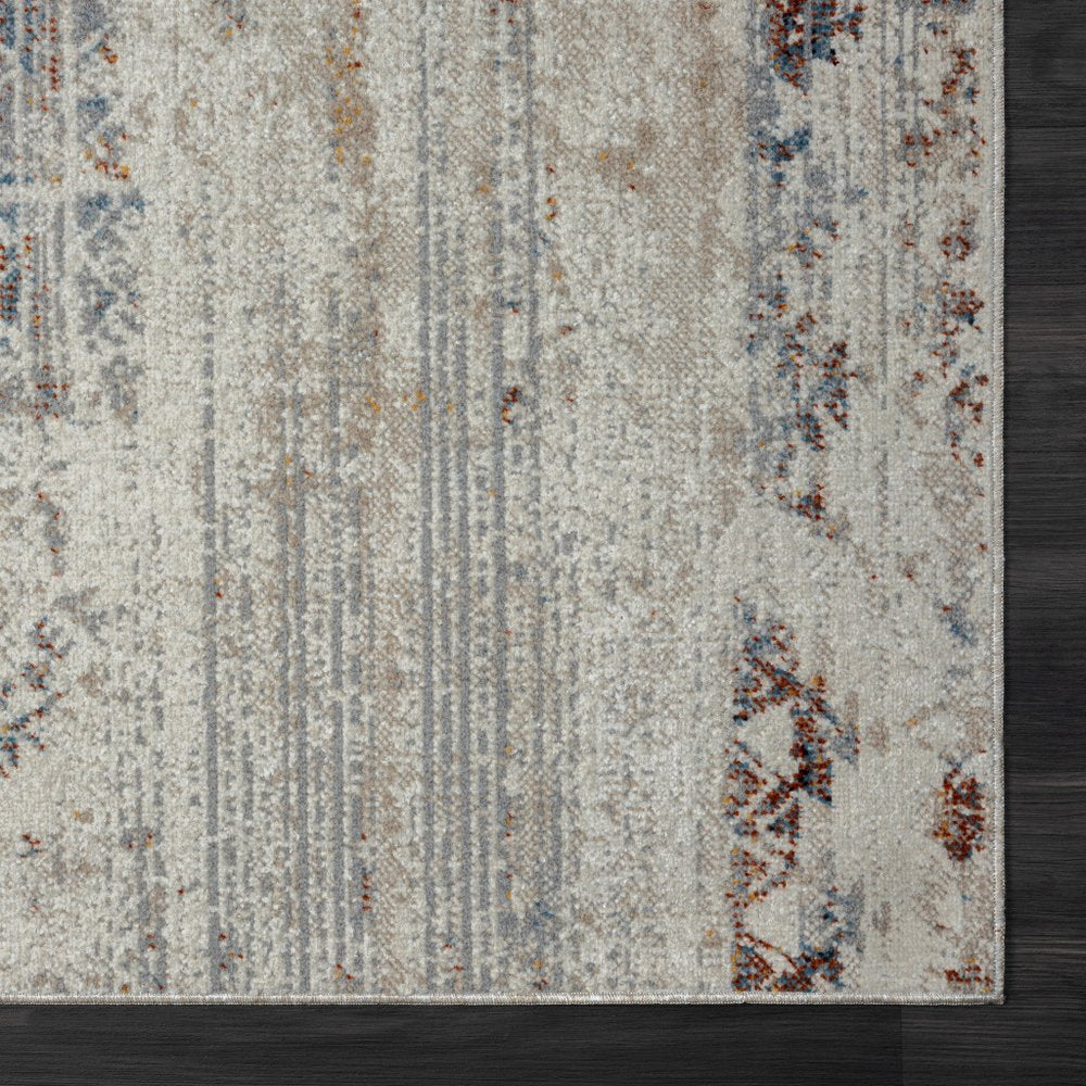 Ivory Tribal Distressed Washable Area Rug