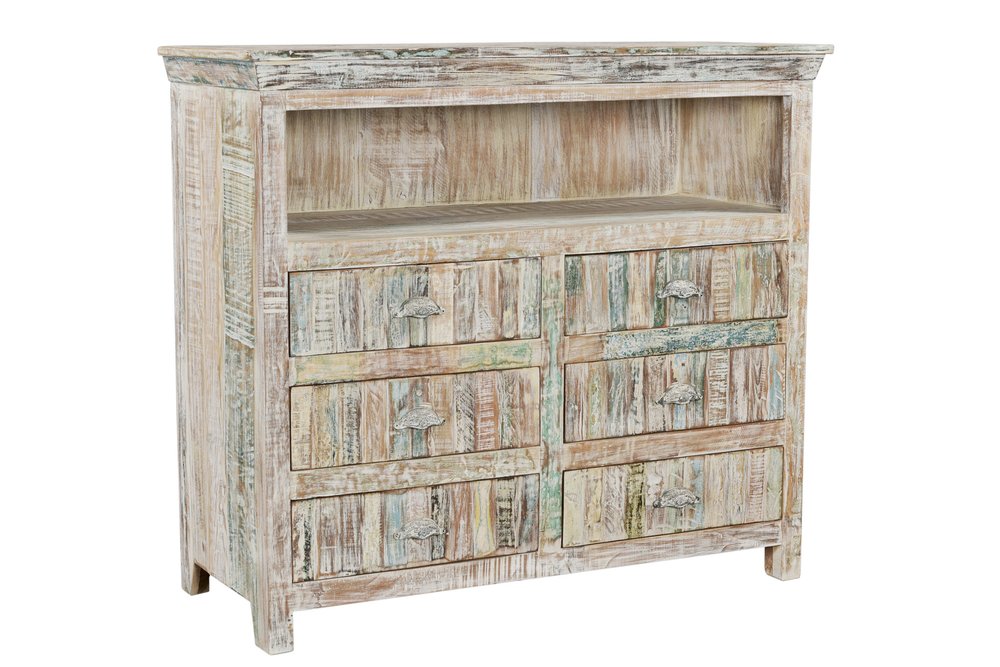 AUREMI White Distressed Reclaimed Wood  Entertainment Center