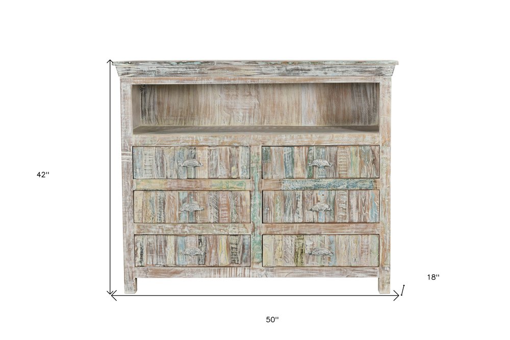 AUREMI White Distressed Reclaimed Wood  Entertainment Center