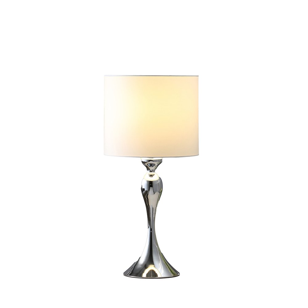Silver Sleek Table Lamp with Off-White Drum Shade