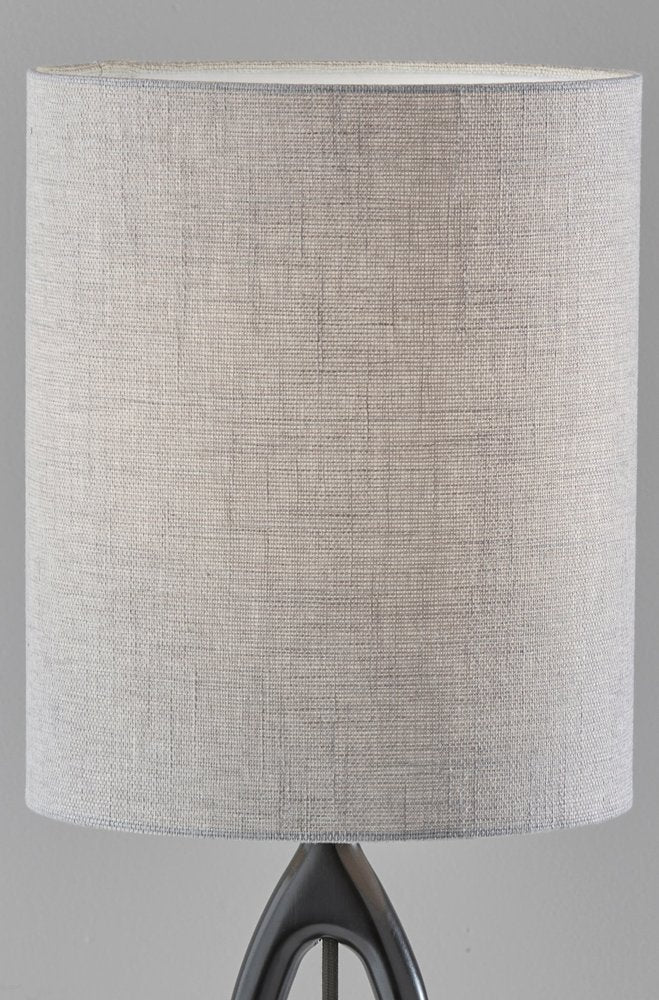 Black Wood Round Table Lamp with Gray Drum Shade