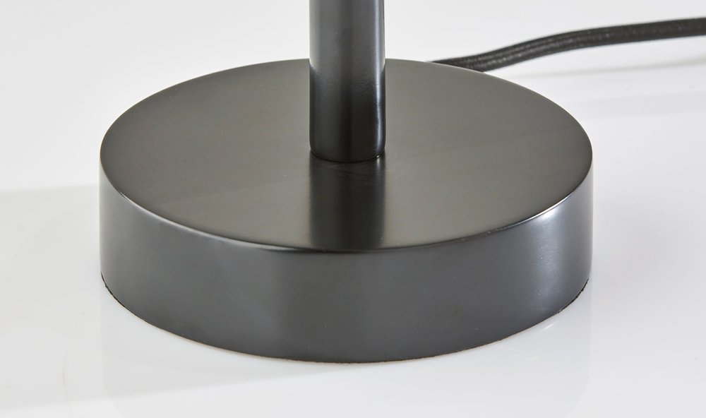 Black Wood Round Table Lamp with Gray Drum Shade