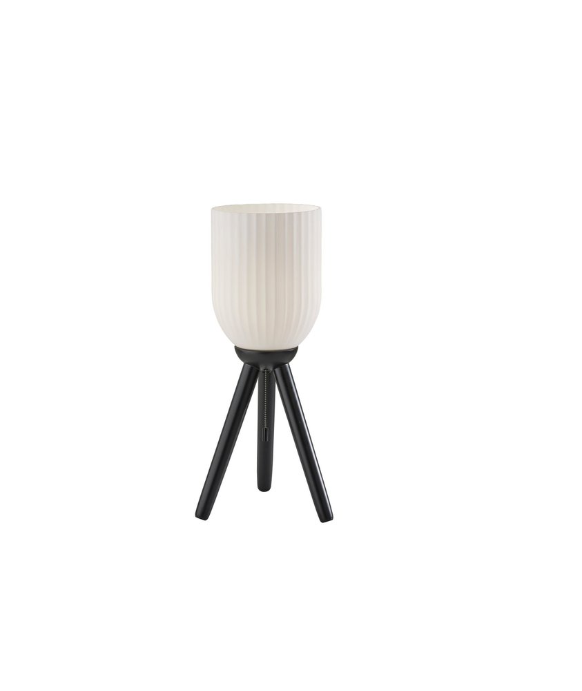 Black Wood Tripod Table Lamp with Ribbed Glass Shade