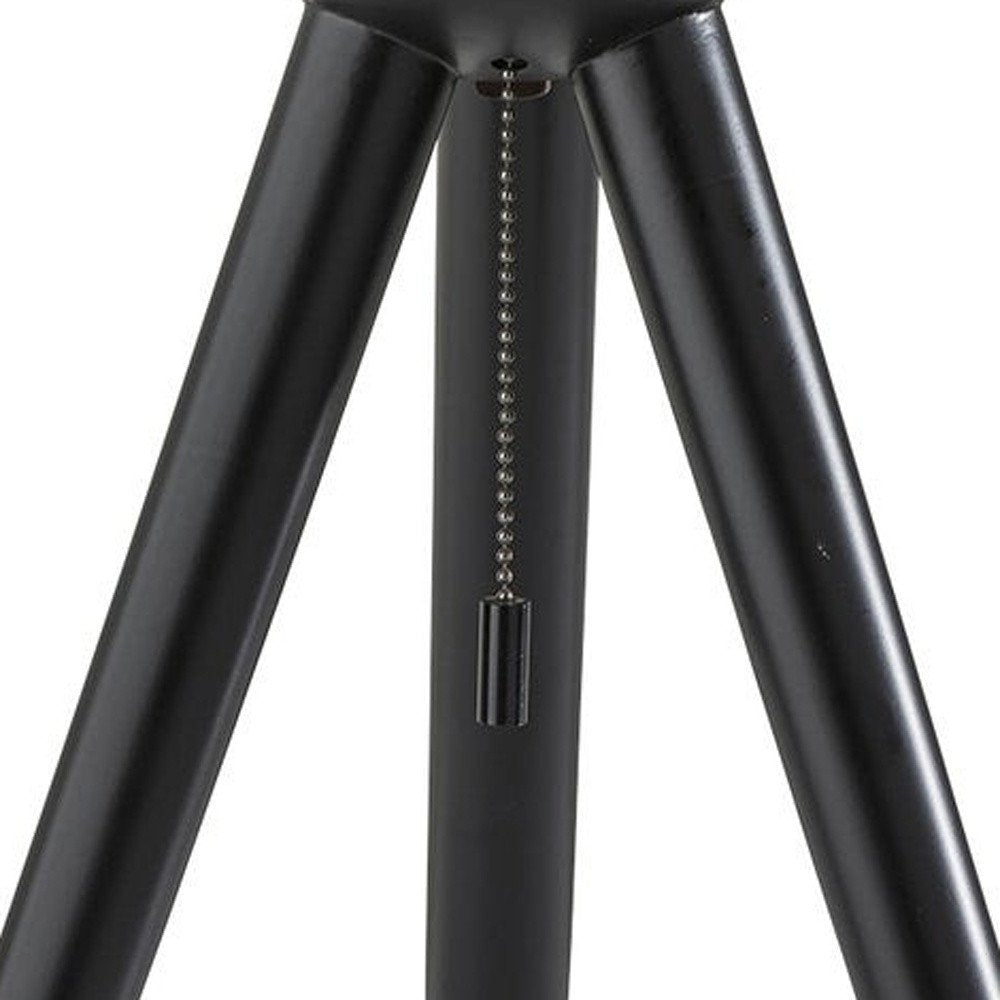 Black Wood Tripod Table Lamp with Ribbed Glass Shade