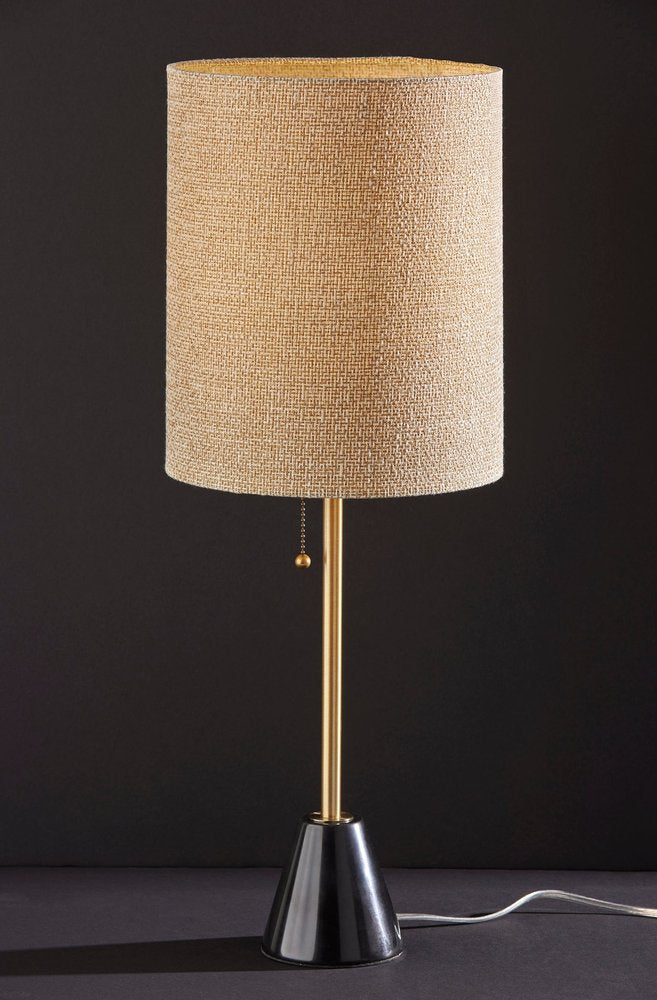 Black Marble & Gold Table Lamp with Beige Drum Shade