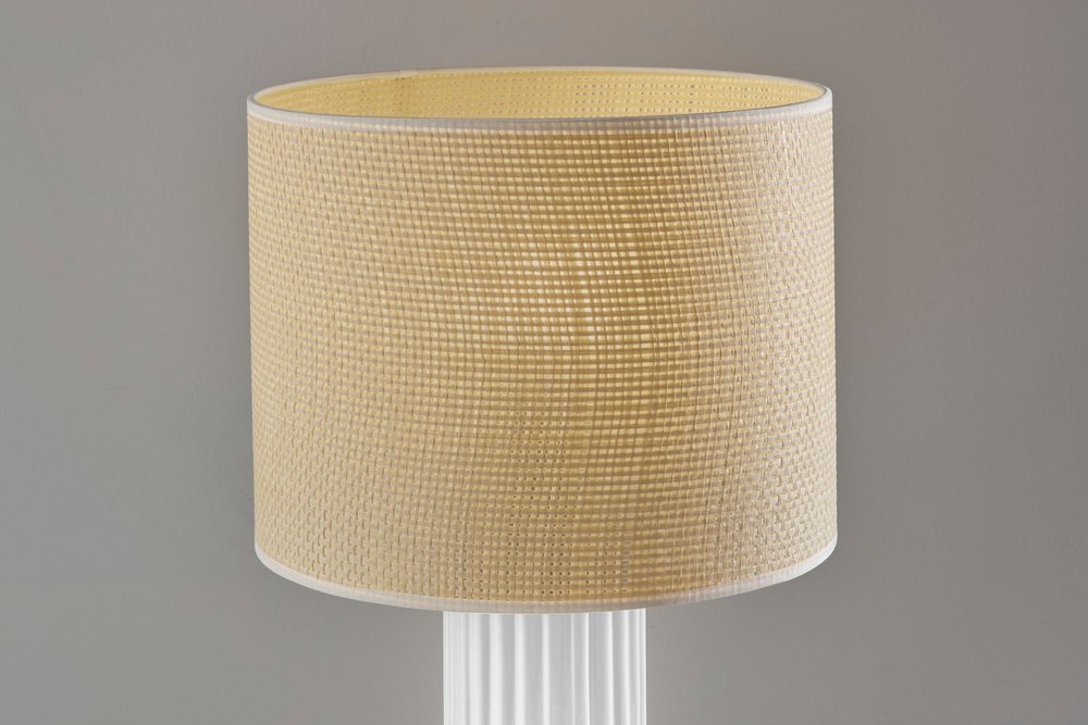 White Ceramic Cylinder Table Lamp with Beige Drum Shade