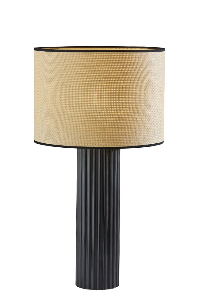 Black Ceramic Cylinder Table Lamp with Beige Drum Shade