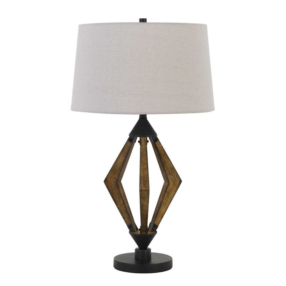 Black Metal Lantern Table Lamp With Gray Empire Shade