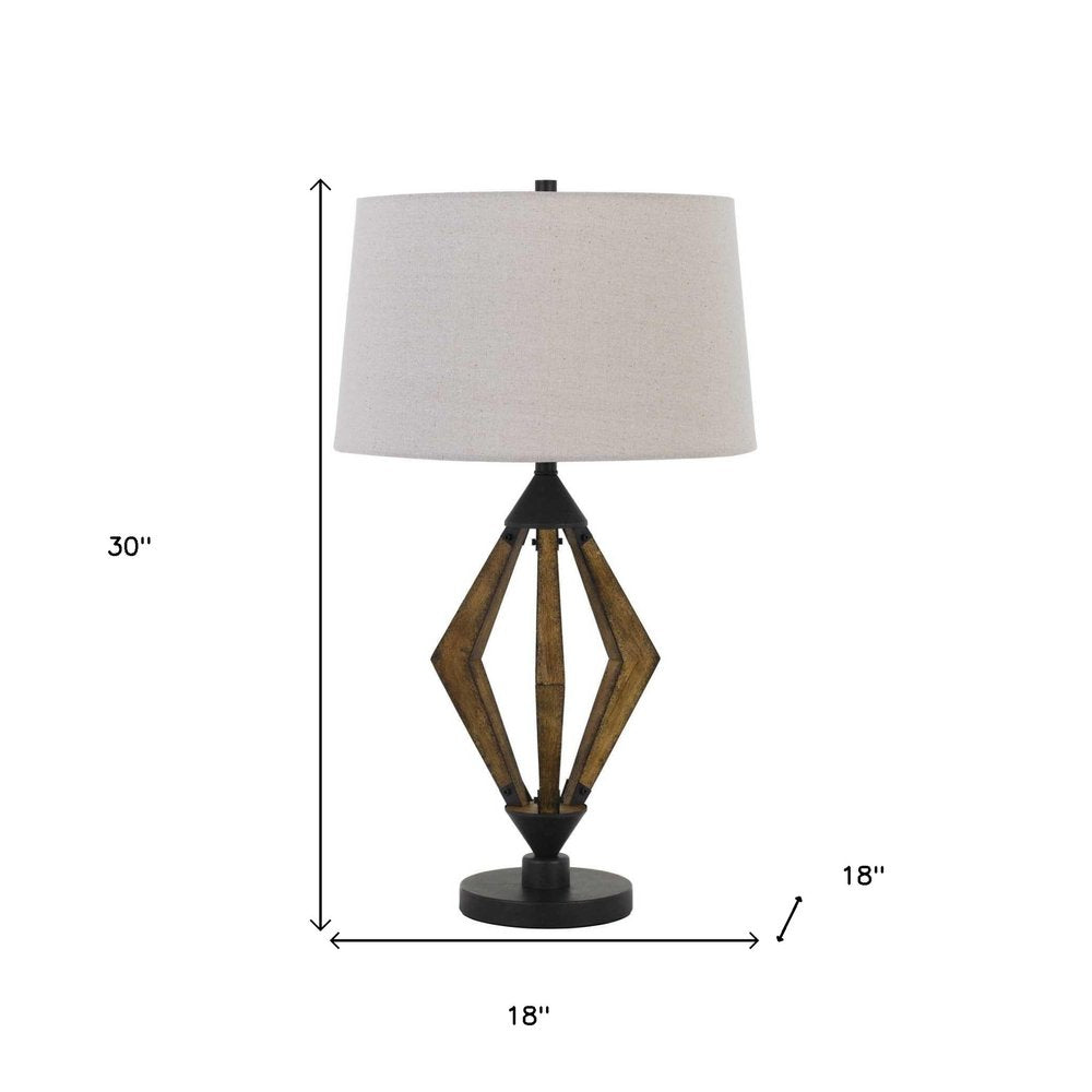 Black Metal Lantern Table Lamp With Gray Empire Shade