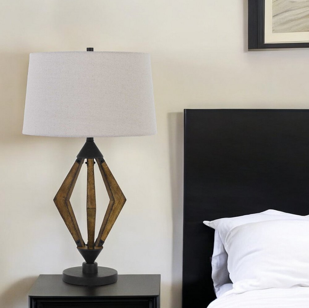 Black Metal Lantern Table Lamp With Gray Empire Shade