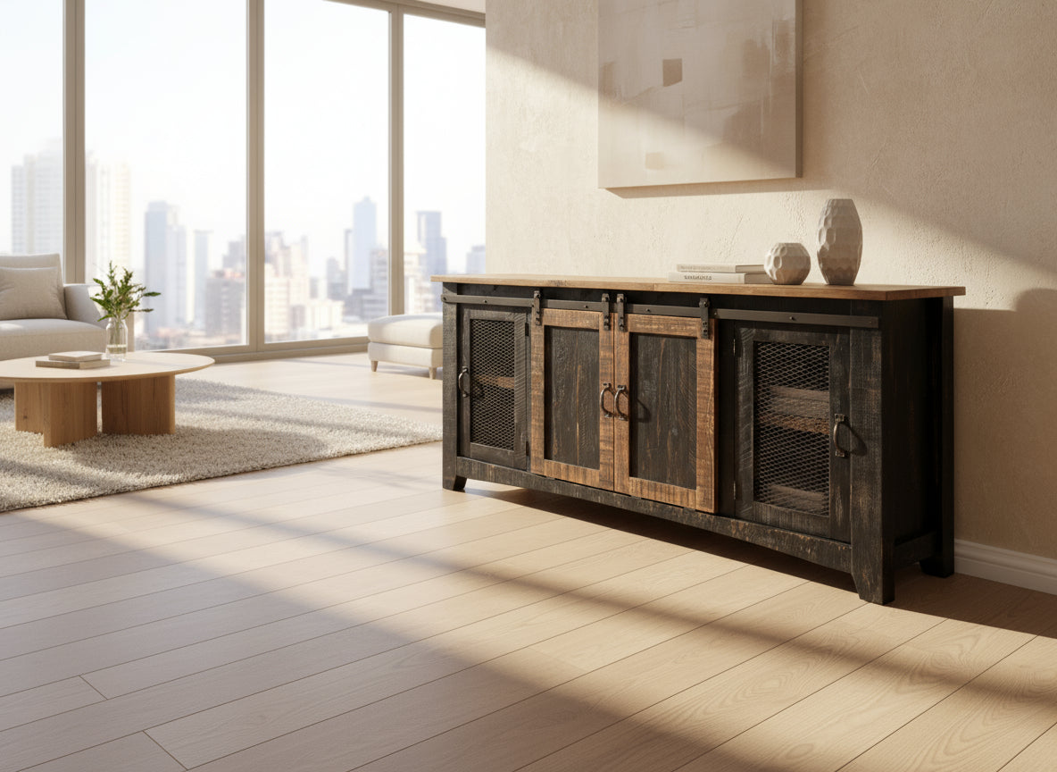 AUREMI  Black Solid Wood Cabinet Stand