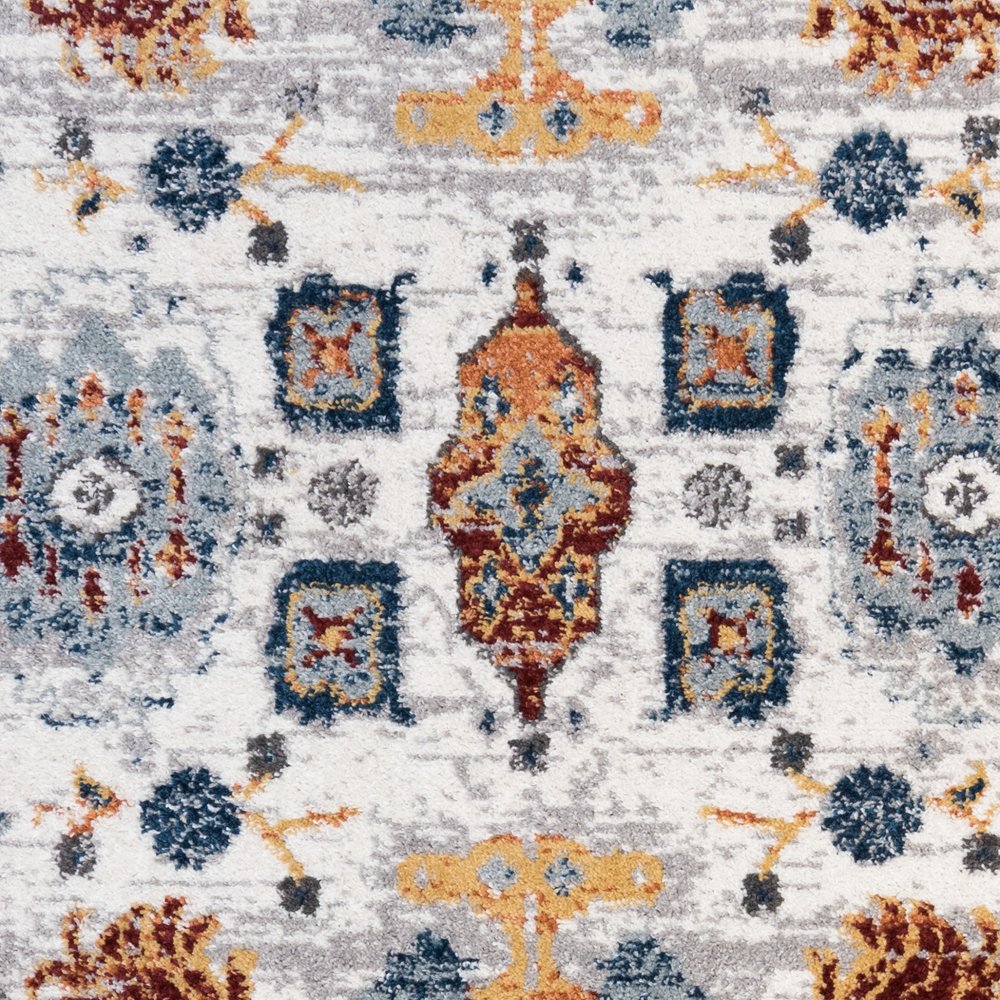 8' X 10' Ivory Navy and Orange Floral Power Loom Area Rug