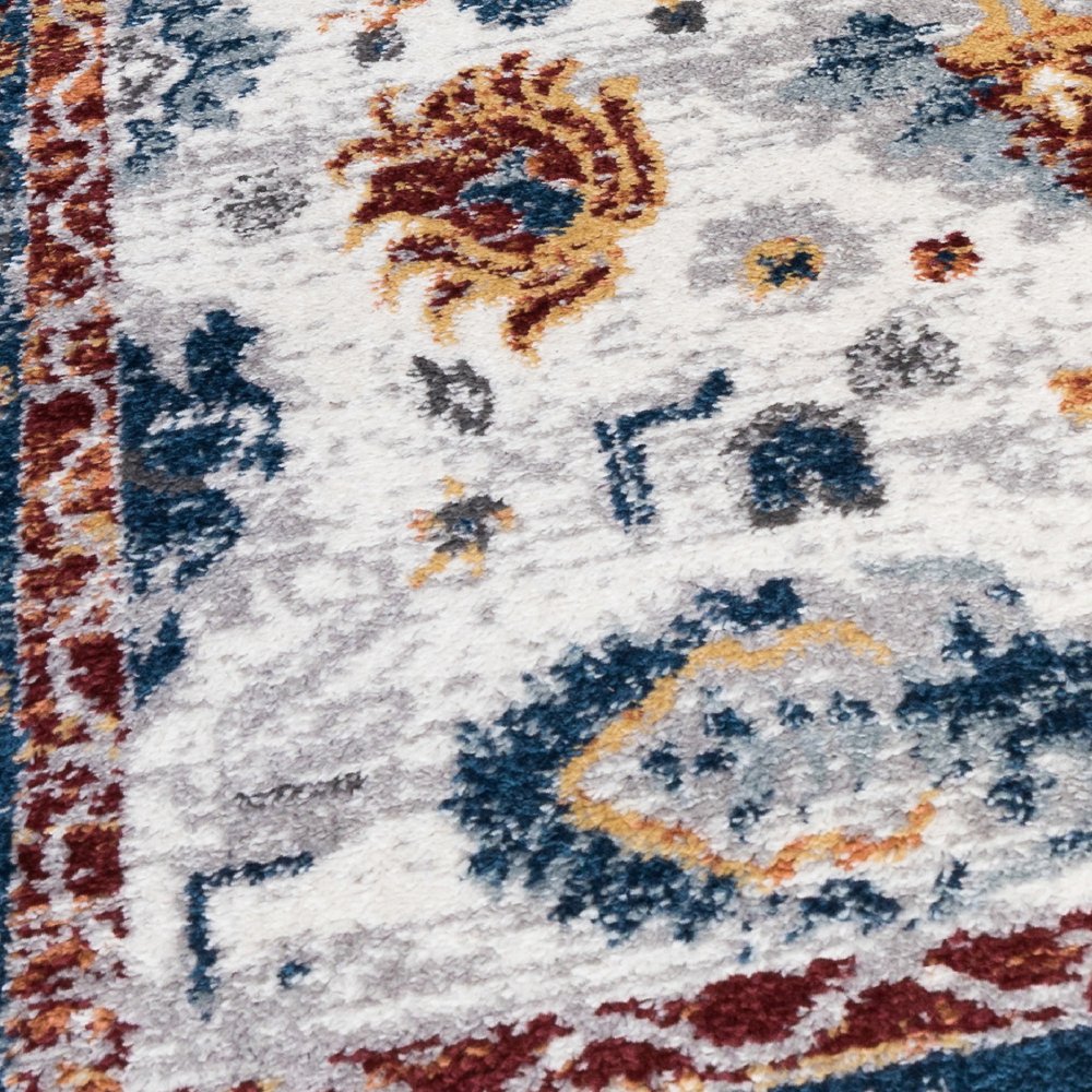 8' X 10' Ivory Navy and Orange Floral Power Loom Area Rug