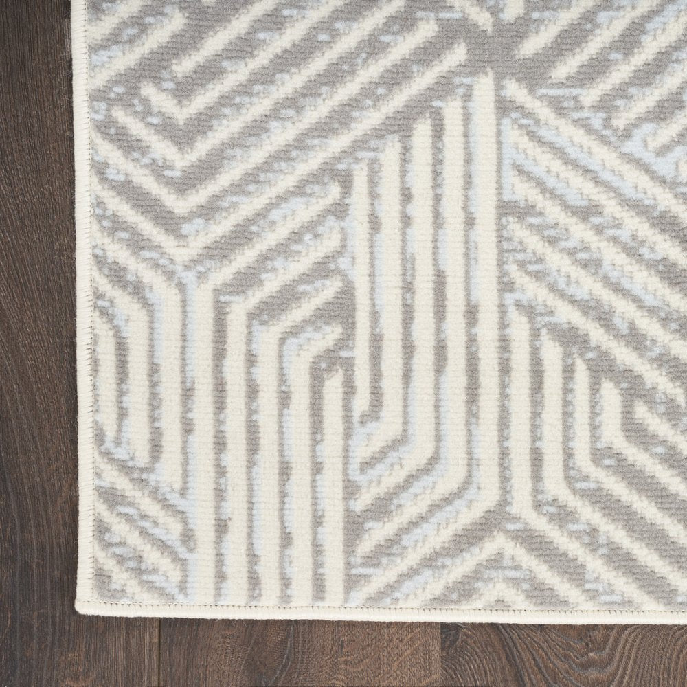 Gray Ivory Geometric Power Loom Area Rug - 5x7 Modern | AUREMI