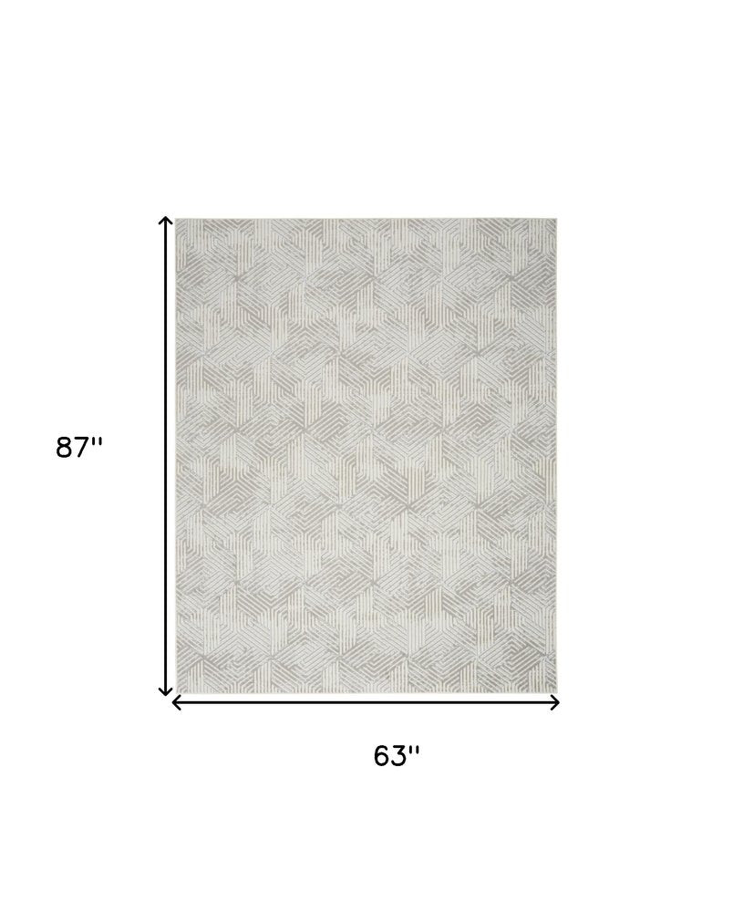 Gray Ivory Geometric Power Loom Area Rug - 5x7 Modern | AUREMI