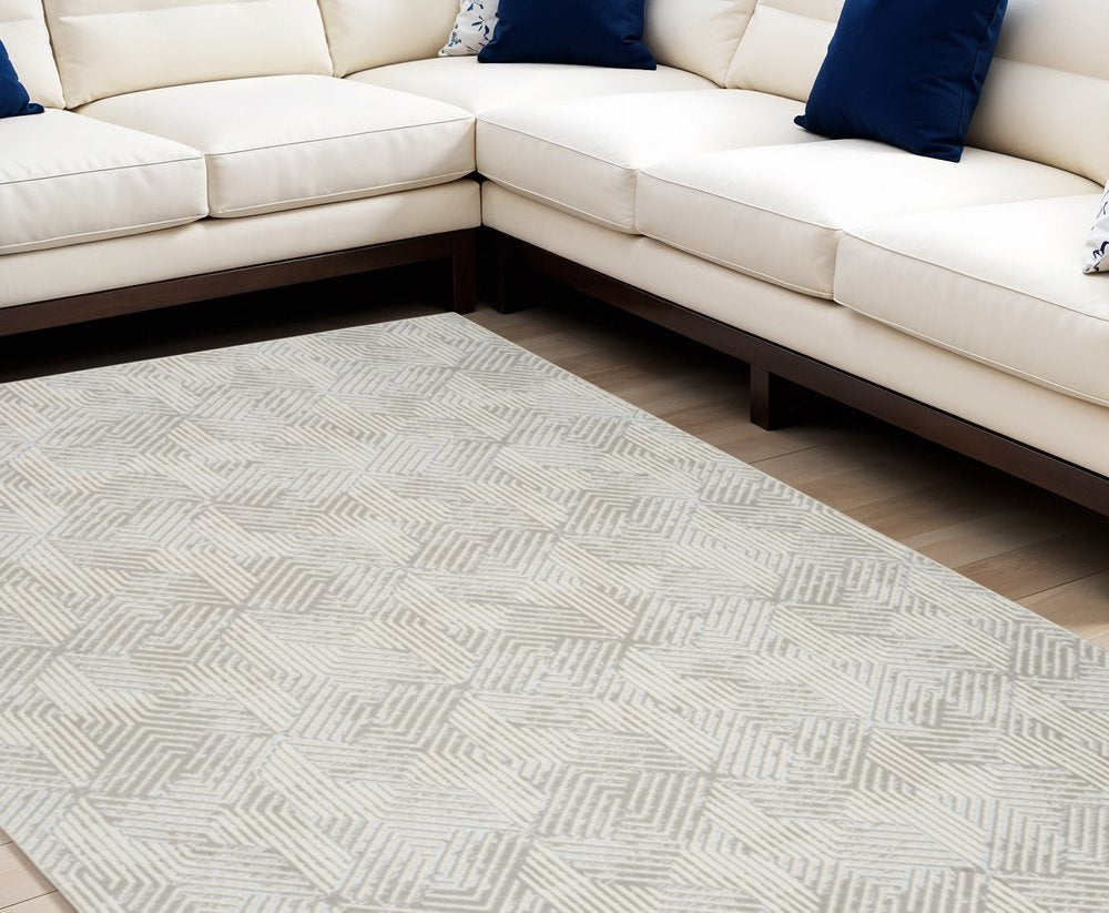 Gray Ivory Geometric Power Loom Area Rug - 5x7 Modern | AUREMI