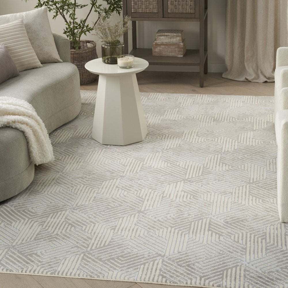 Gray Ivory Geometric Power Loom Area Rug - 5x7 Modern | AUREMI