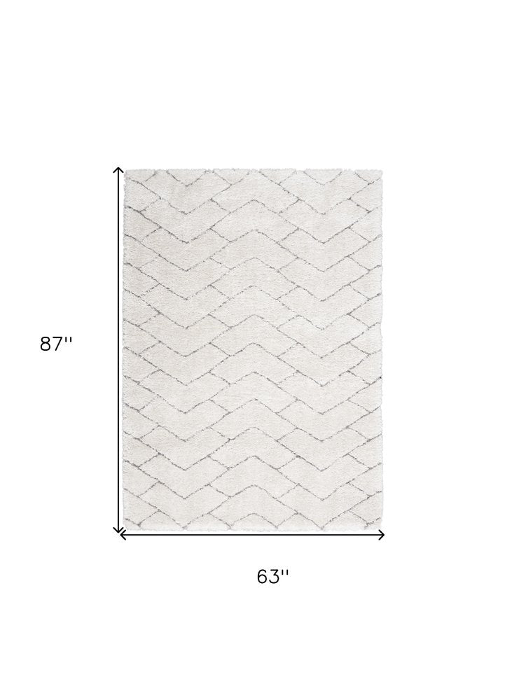 IVORY and GRAY Chevron Shag Area Rug