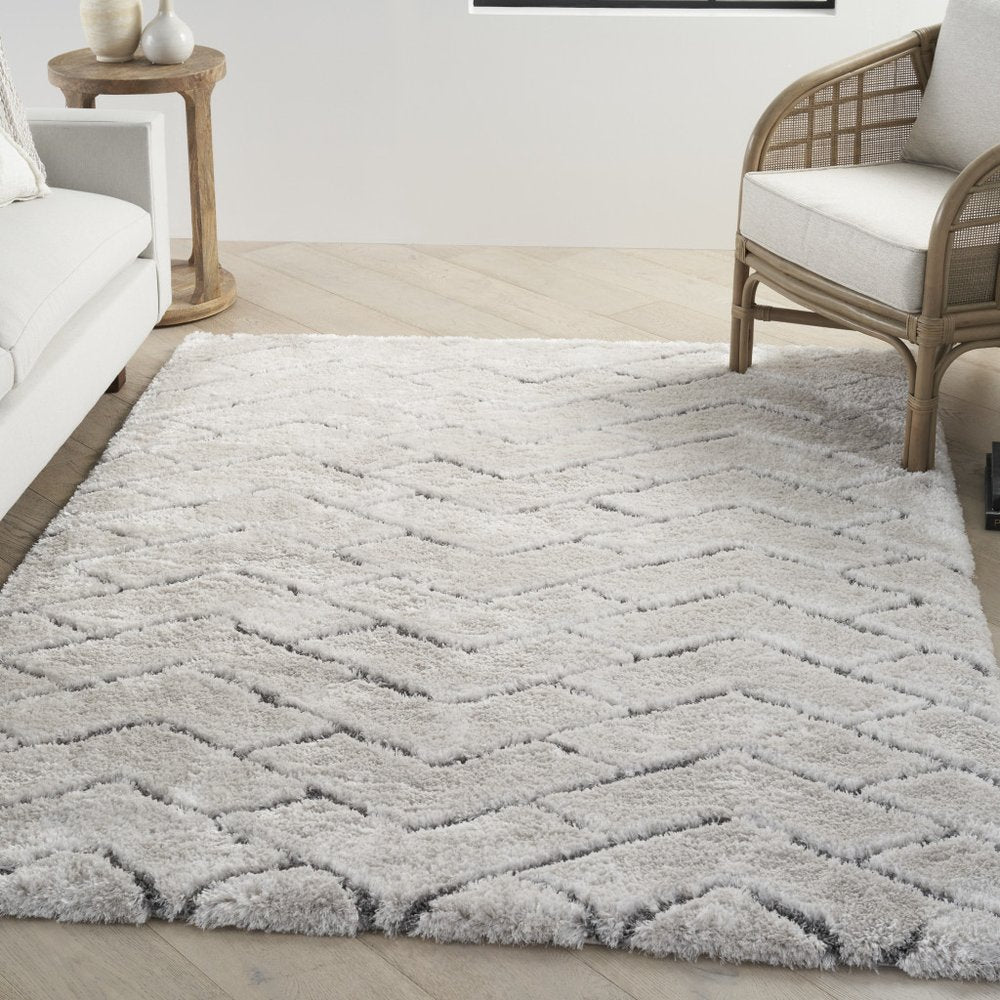 IVORY and GRAY Chevron Shag Area Rug