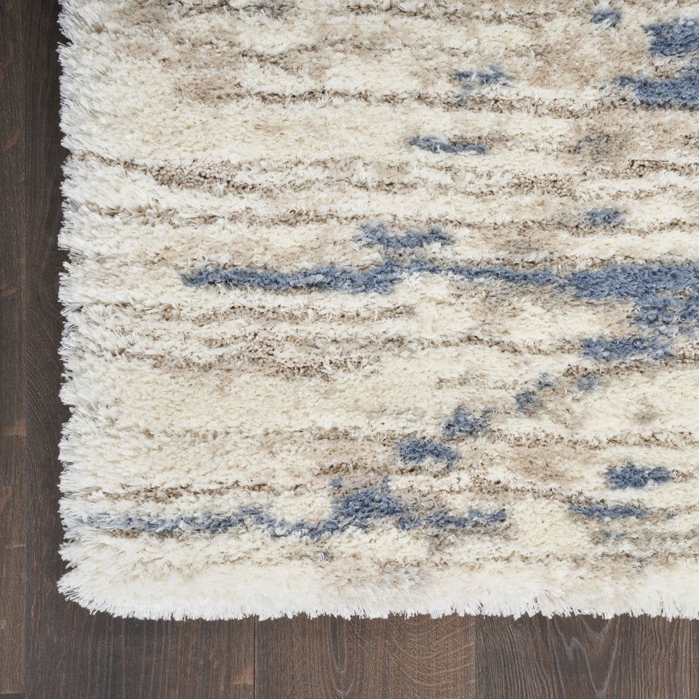 Light Blue Gray and Beige Abstract Shag Area Rug