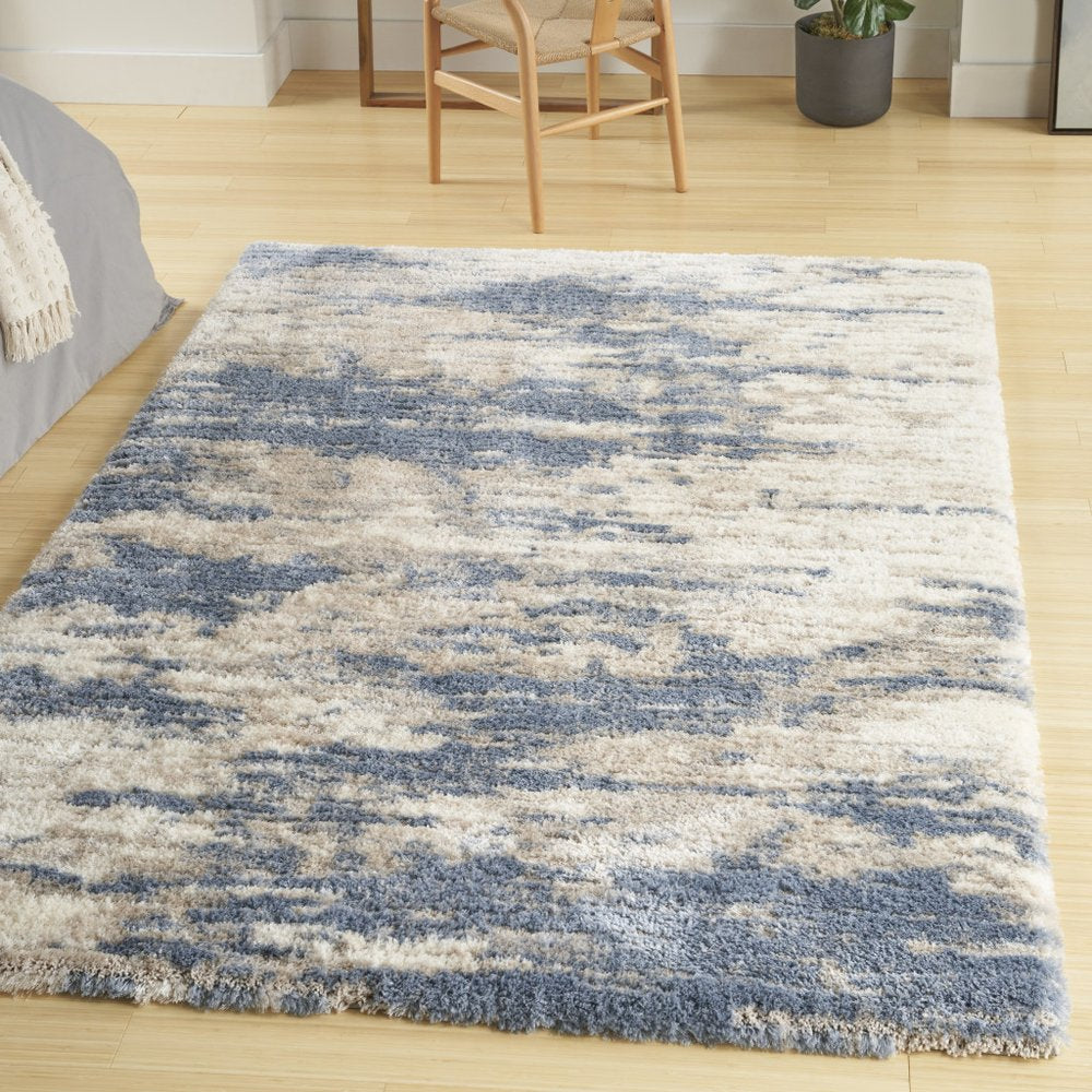 Light Blue Gray and Beige Abstract Shag Area Rug