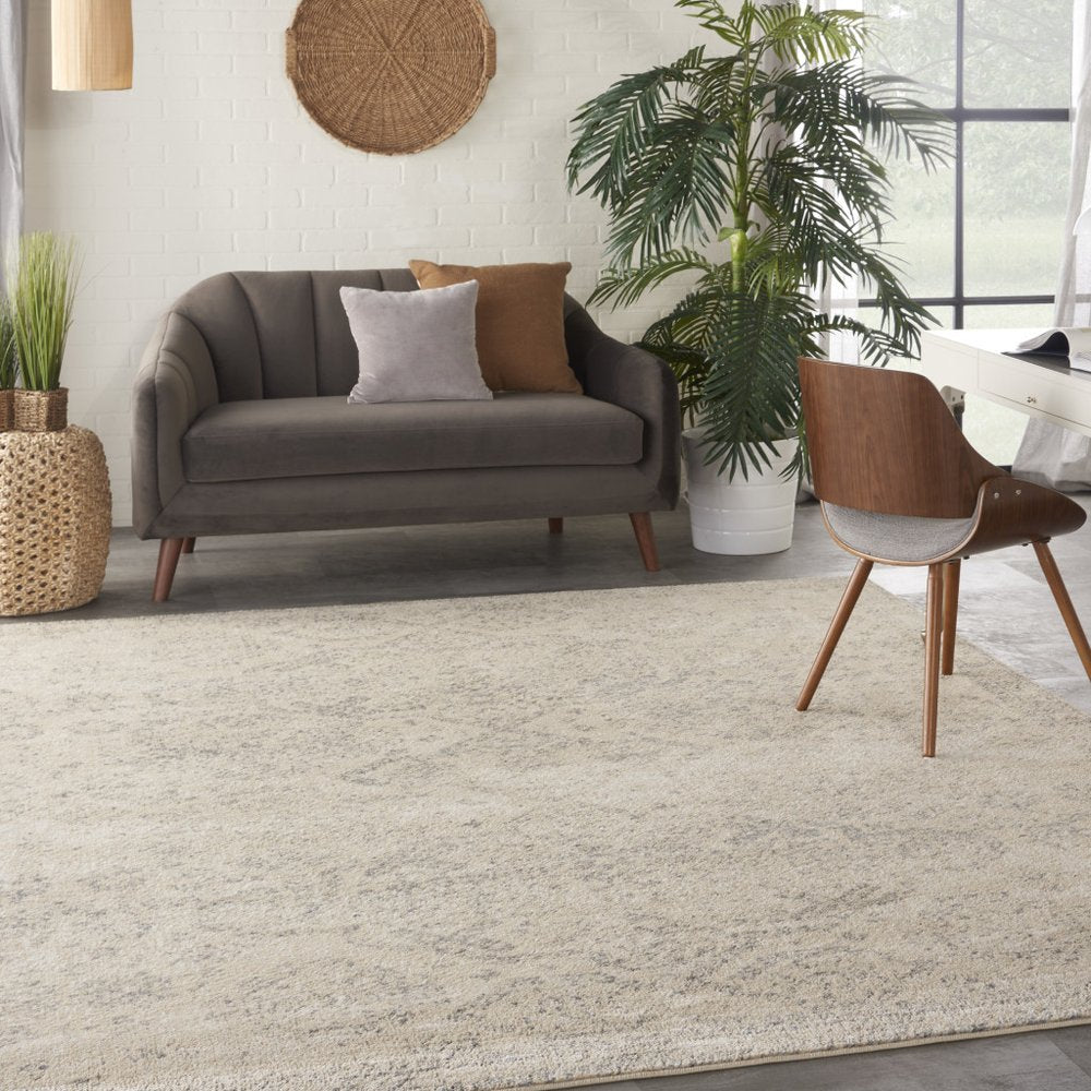 Beige And Gray Geometric Distressed Area Rug
